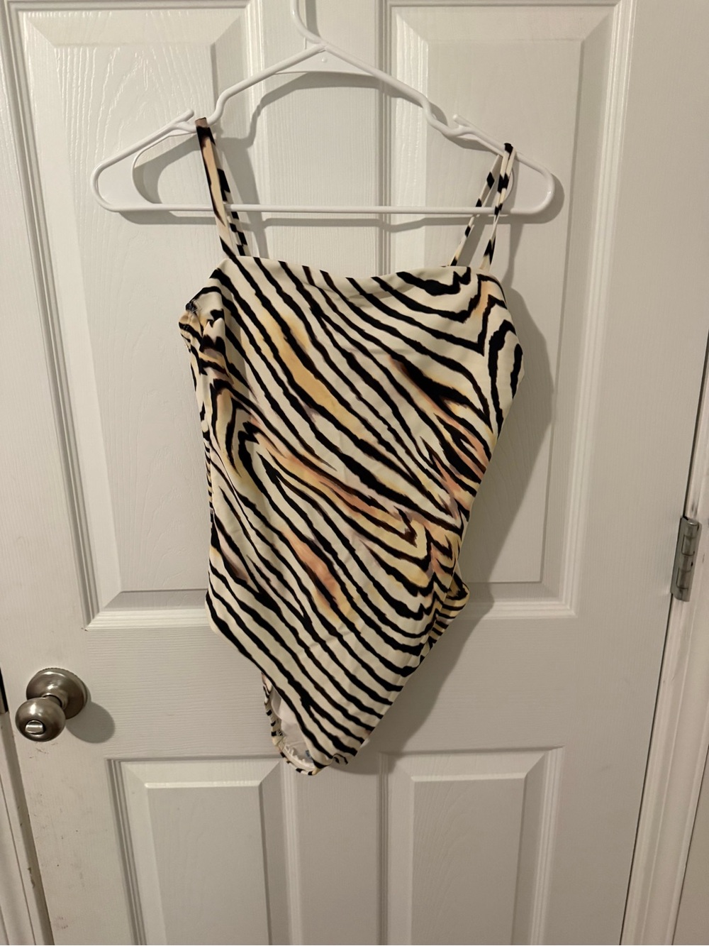 Shade & Shore Zebra-Print One-Piece Swimsuit in Cream, Black & Tan